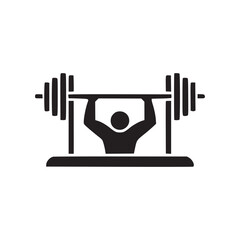 A black silhouette of a person lifting a barbell on a white background in a minimalist style image