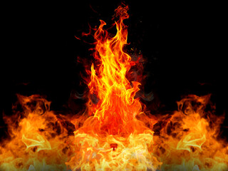 Fototapeta premium Collection of Bright, fiery flames rising against a dark black background and Transference 