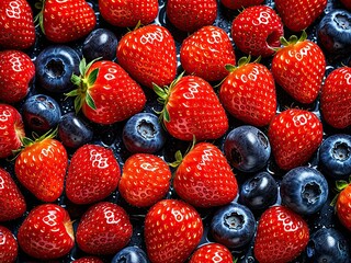 Vibrant and Fresh: A Delicious Close-Up of Ripe Strawberries and Juicy Blueberries, Perfect for Healthy Snacking