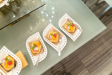 Colorful Desserts on Decorative Plates