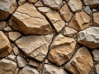 Textured Natural Stone Wall Close-up: Rustic Earthy Rock Surface Background with Irregular Patterns for Design