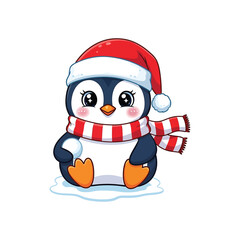 Cute penguin with santa hat and scarf