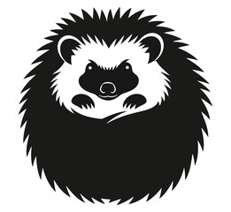 Cute Black and White Hedgehog Mascot Logo Icon Silhouette Vector