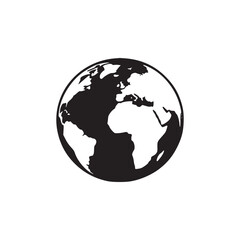 A minimalistic black and white globe illustration on a plain white background in simple style