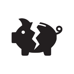 A black and white illustration of a broken piggy bank against a plain white background showing loss