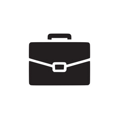 A simple black briefcase icon with a handle and a white latch on a plain white background image