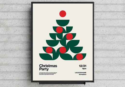 Christmas Party Poster Template with Bauhaus Style Xmas Tree