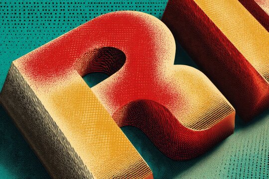 Bold textured red and yellow letterforms on a vibrant dotted teal background