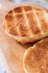 Toasted Burger Buns on Wooden Cutting Board