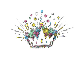 Decorative crown with bows, hearts, and stars in whimsical design concept