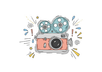 Black silhouette of a camera on white background for photography and media concept
