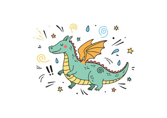 Cute blue dragon character with bows and stars in whimsical design concept