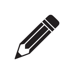A simple black and white graphic illustration of a pencil with an eraser on a white background