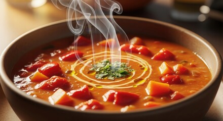 Hot Steaming Vegetable Soup in Rustic Bowl