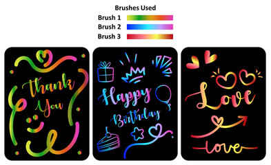 Thank you,happy birthday, love , in neon gradient lines , for greating cards  and banners,