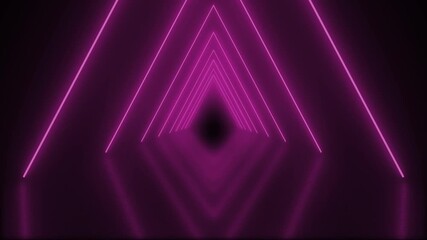 80s retro infinity tunnel of cool electric magenta triangles of neon light beams in an seamless endless loop animated motion background with reflections 4K animation wallpaper backdrop - Powered by Adobe