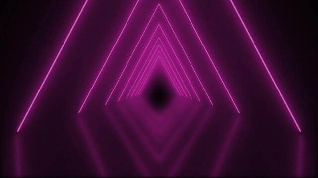 80s retro infinity tunnel of cool electric magenta triangles of neon light beams in an seamless endless loop animated motion background with reflections 4K animation wallpaper backdrop