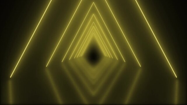 80s retro infinity tunnel of cool electric yellow  triangles of neon light beams in an seamless endless loop animated motion background with reflections 4K animation wallpaper backdrop