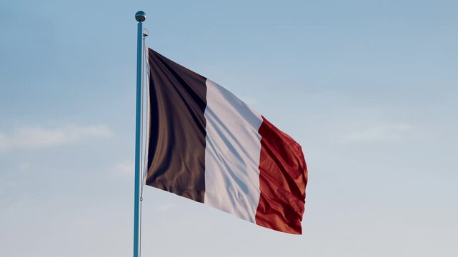 France Paris Flag Cinematic Realistic Waving Dolly Out Blue Sky
