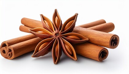 cinnamon sticks and star anise on a white background