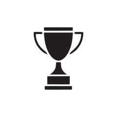 A minimalist black silhouette of a trophy with handles on a clean white background in simple style