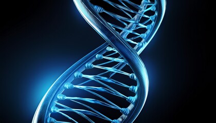 3d rendering of a double helix dna structure in blue tones against a black background