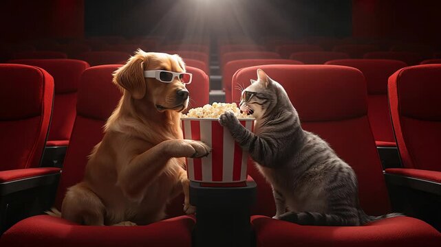 Vibrant scene with furry friends contesting for popcorn treat
