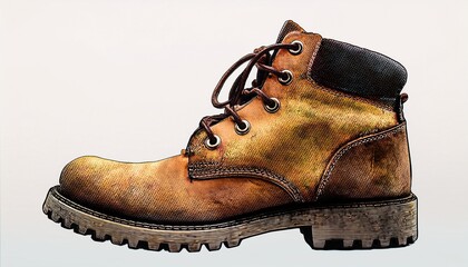 lace up work boot with textured halftone style and hand drawn