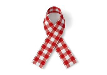 A crisp cotton awareness ribbon in a bold burgundy and white checkerboard pattern for autoimmune disease awareness. Clean, modern, and isolated on a white background.