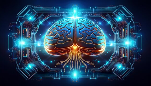 digital brain with glowing neural pathways in a futuristic frame