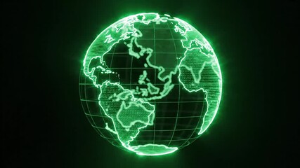 Dynamic green digital globe spinning for global business and technology presentations, connecting continents and data in a modern virtual world - Powered by Adobe