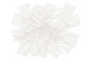 Crumpled white masking tape strips creating a textured star shape, adhesive paper pieces forming an abstract sign, transparent background