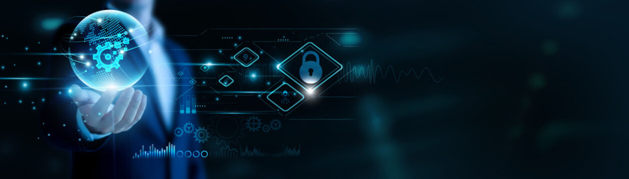 Businessman hand hold Digitization and global networking, transforming workflows. Digital records boost efficiency, smart systems accelerate modernization across industries.