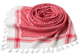 Red and white keffiyeh scarf isolated on transparent background