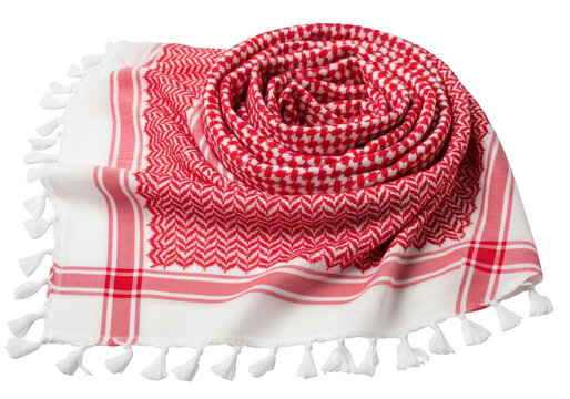 Red and white keffiyeh scarf isolated on transparent background