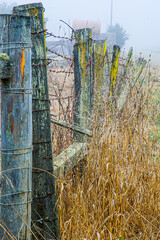 Barbed wire, weathered fence in Big Sur, California, USA