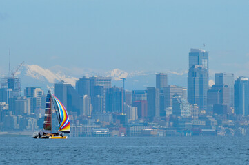 Sailboat Racing on Seattle's Elliott Bay