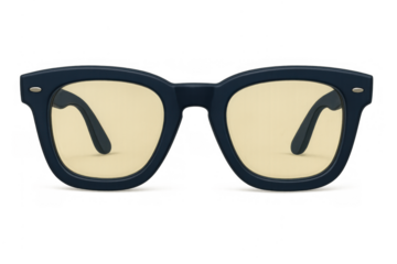 Dark blue retro-style eyeglasses with yellow anti-blue light filtered lenses, a fashion accessory for eye protection and vision