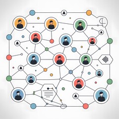 Connected Social Network Diagram Illustrating Interlinked User Profiles, Communication Pathways, Digital Community Mapping, and Relationship Connections
