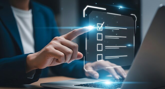 Person interacting with a futuristic digital interface on a screen