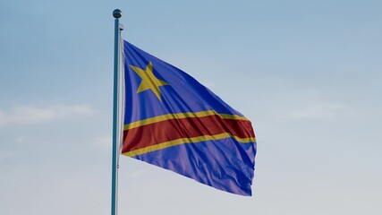 Democratic Republic of the Congo Kinshasa Flag Cinematic Realistic Waving Dolly Out Blue Sky