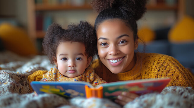 Mother and child enjoying storytime together indoors on a cozy afternoon ai, mother, child, storytime, reading, indoor, cozy, afternoon, happiness, family, togetherness, toddler, love, learning, cuddl