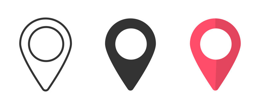 Geolocation icon set. Mark location symbol. Navigation, map,  location pin, position. Direction, place, compass, contact, search concept icon. Different styles, geolocation tags, geolocation icons.