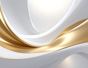 Elegant abstract artwork featuring fluid gold and white curved lines creating a dynamic composition