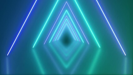 80s retro infinity tunnel of cool electric cyan & violet triangles of neon light beams in an seamless endless loop animated motion background with reflections 4K animation wallpaper backdrop - Powered by Adobe