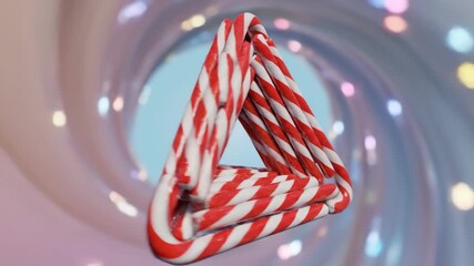 Whimsical Candy Cane Structure Animation with Festive Background and Triangle Shape - Powered by Adobe