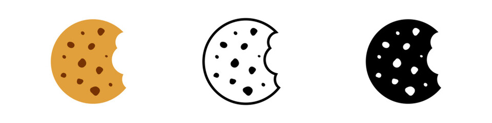 Chocolate cookie icons with bite marks. Vector design