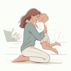 Mother hugging child in warm family moment