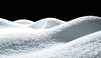 Soft, rolling hills of fresh, textured snow against a stark black background