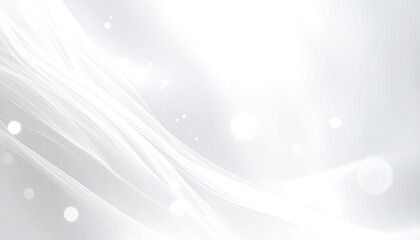 Abstract white and gray background with luminous waves and sparkling bokeh